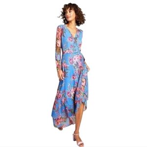 Betsey Johnson So Wrapped Up Blue And Pink Floral Wrap Maxi Dress. Size 6